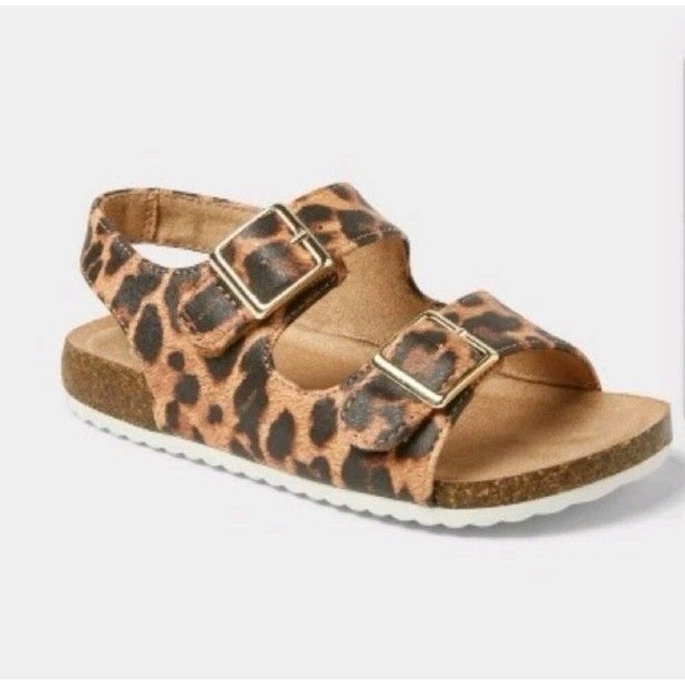 Cat Jack Toddler Reagan Footbed Sandals Brown Leopard Print Double Strap
